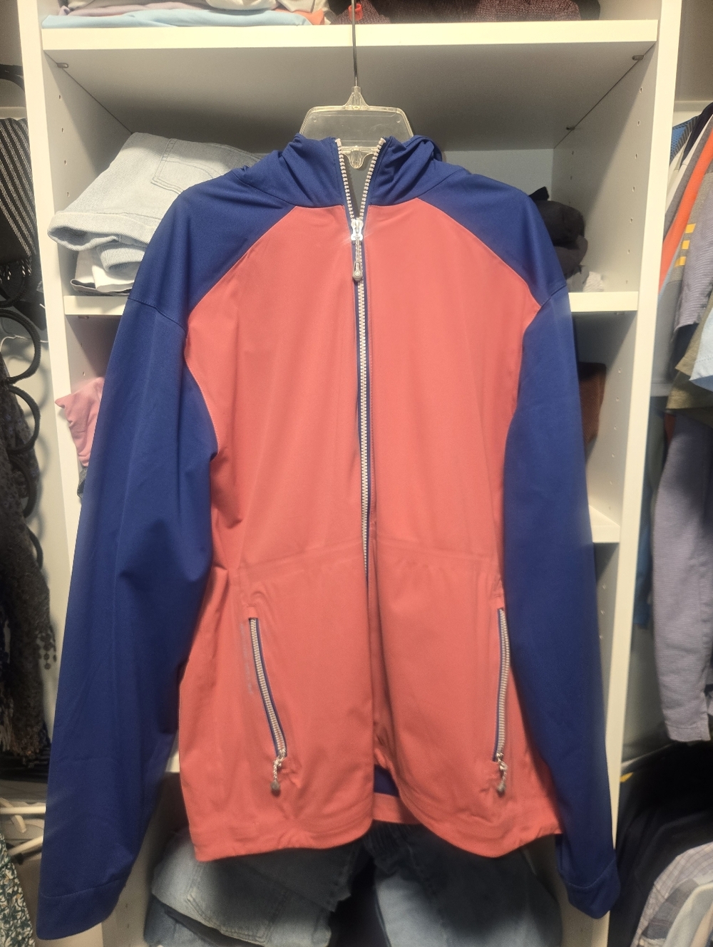 Peter Millar Golf Coral and Navy Full-Zip Lightweight Jacket